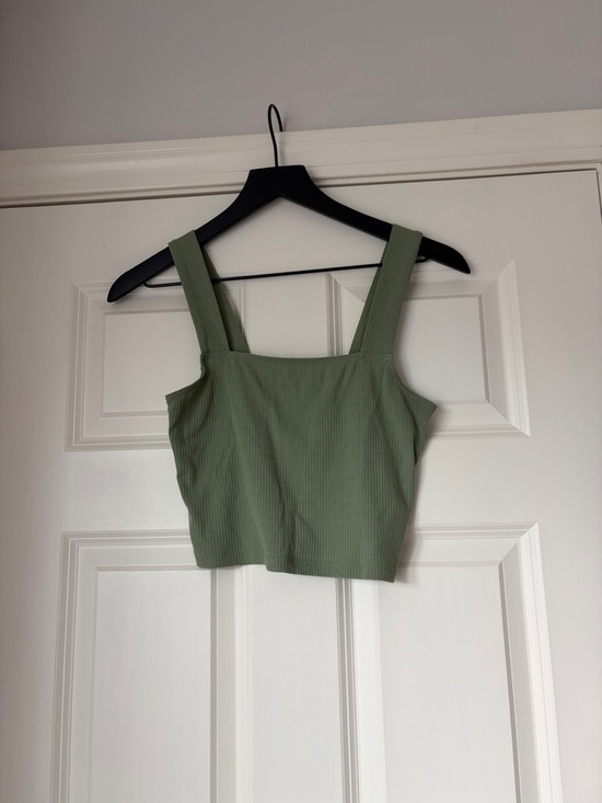 American Eagle Outfitters Tops - American Eagle Outfitters Olive Ribbed Square Crop Tank